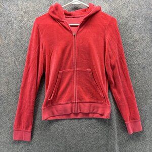 Juicy Couture Hoodie Womens XS Red Velour Glamorous Logo Full Zip Sweatshirt